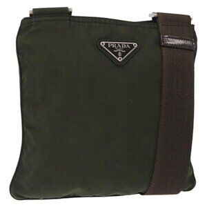 Authentic PRADA Shoulder Bag Nylon Khaki Silver